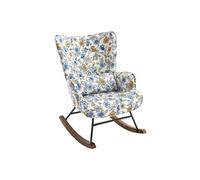Fauteuil à bascule en velours de luxe avec cadre métallique et pattes en bois pour une chambre confortable - Bleu clair