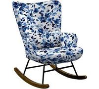 Fauteuil à bascule en velours de luxe avec cadre métallique et pattes en bois pour une chambre confortable - Bleu