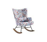 Fauteuil à bascule en velours de luxe avec cadre métallique et pattes en bois pour une chambre confortable - Bleu foncé