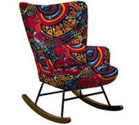 Fauteuil à bascule en velours de luxe avec cadre métallique et pattes en bois pour une chambre confortable - Rouge foncé