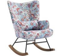 Fauteuil à bascule en velours de luxe avec cadre métallique et pattes en bois pour une chambre confortable - Bleu foncé Bleu foncé