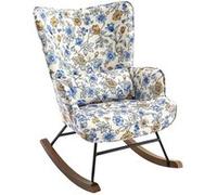 Fauteuil à bascule en velours de luxe avec cadre métallique et pattes en bois pour une chambre confortable - Bleu clair Bleu clair G