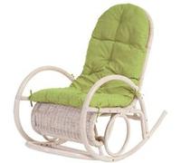 Fauteuil à bascule Esmeraldas en rotin blanc rembourrage vert Vert G