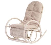 Fauteuil à bascule Esmeraldas, rocking-chair, fauteuil en rotin, blanc rembourrage crème