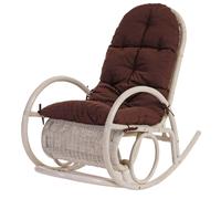 Fauteuil à bascule Esmeraldas, rocking-chair, fauteuil en rotin, blanc rembourrage marron