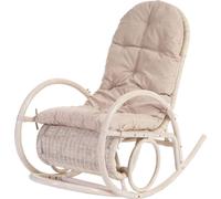 Fauteuil à bascule Esmeraldas, Schwingsessel Rattansessel, blanc ~ revêtement crème