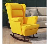 Fauteuil à basculemet houten poten en voetenbank velours geel