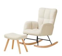Fauteuil à Bascule, Fauteuil de Relaxation,avec accoudoirs,en Peluche,avec Repose-Pieds,Beige