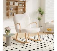 Fauteuil à Bascule, Fauteuil relax Cachemire d’agneau, Rocking Chair avec Accoudoirs et Dossier pour Salon Chambre, Blanc Cassé
