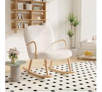 Fauteuil à Bascule, Fauteuil relax Cachemire d’agneau, Rocking Chair avec Accoudoirs et Dossier pour Salon Chambre, Blanc Cassé