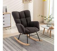 Fauteuil à bascule Fortuna Lai Mid-Century Modern Nursery fauteuil à bascule rembourré dossier haut Accent Glider Rocker, charge maximale 136 kg, 80 x 70 x 95 cm Gris foncé