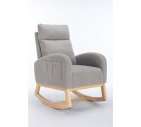 Fauteuil à bascule Fortuna Lai Mid-Century Modern Nursery fauteuil à bascule rembourré dossier haut Accent Glider Rocker pour salon，Cadre en bois massif, tissus de qualité (gris)