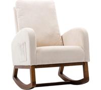 Fauteuil à bascule Fortuna Lai Mid-Century Modern Nursery fauteuil à bascule rembourré dossier haut Accent Glider Rocker pour salon，Cadre en bois massif, tissus de qualité (Beige)