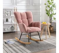 Fauteuil à bascule Fortuna Lai Mid-Century Modern Nursery fauteuil à bascule rembourré dossier haut Accent Glider Rocker, charge maximale 136 kg, 80 x 70 x 95 cm Rose