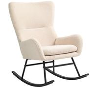 Fauteuil à bascule - HOMCOM - avec assise de 10 cm d'épaisseur - pieds incurvés en acier - capacité de charge 120 kg - beige et noir