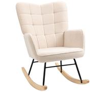 Fauteuil à bascule - HOMCOM - revêtement effet laine bouclée - structure en acier - pieds en bois massif - beige