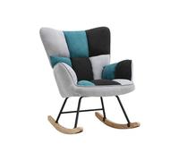 Fauteuil à bascule Home Nature Wohnkonzept velours pieds chêne patchwork bleu canard gris noir démontable