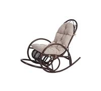 Fauteuil à bascule HWC-C40 en rotin marron rembourrage crème