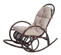 Fauteuil à bascule HWC-C40, fauteuil pivotant, fauteuil en rotin, marron rembourrage crème