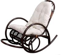 Fauteuil à bascule HWC-C40, Schwingsessel Rattansessel, brun ~ revêtement blanc
