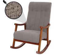 Fauteuil à bascule HWC-K10, fauteuil de relaxation, bois MVG tissu/textile bouclé (450g/m²) gris, structure aspect noyer