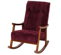 Fauteuil à Bascule HWC-K10, Fauteuil Relax, Bois MVG Tissu/Textile Chenille (465 g/m²) - Bordeaux, Structure Aspect Noyer
