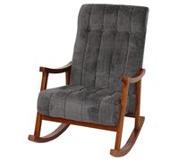 Fauteuil à Bascule HWC-K10, Fauteuil Relax, Bois MVG Tissu/Textile Chenille (465 g/m²) - Gris foncé, Structure Aspect Noyer
