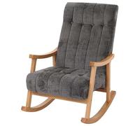 Fauteuil à Bascule HWC-K10, Fauteuil Relax, Bois MVG Tissu/Textile Chenille (465 g/m²) - Gris foncé, Structure Nature