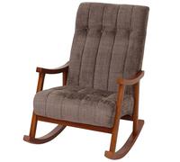 Fauteuil à Bascule HWC-K10, Fauteuil Relax, Bois MVG Tissu/Textile Chenille (465 g/m²) - Marron, Structure Aspect Noyer