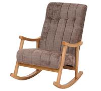 Fauteuil à Bascule HWC-K10, Relax, Bois MVG Tissu/Textile Chenille (465g/m²) - Marron, piètement Naturel