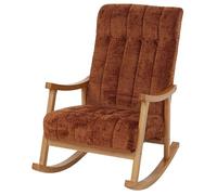 Fauteuil à Bascule HWC-K10, Fauteuil Relax, Bois MVG Tissu/Textile Chenille (465 g/m²) - Terre Cuite, piètement Naturel