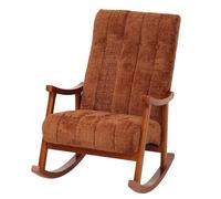 Fauteuil à Bascule HWC-K10, Fauteuil Relax, Bois MVG Tissu/Textile Chenille (465 g/m²) - Terre Cuite, Structure Aspect Noyer