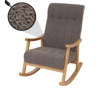 Fauteuil à bascule HWC-K10, relax, bois MVG tissu/textile Bouclé (450g/m²) gris foncé, piètement naturel