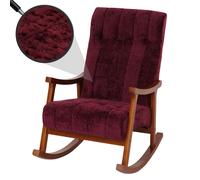 Fauteuil à bascule HWC-K10, relax, bois MVG tissu/textile chenille (465g/m²) bordeaux, piètement imitation noyer
