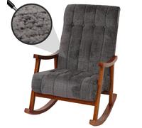 Fauteuil à Bascule HWC-K10, Relax, Bois MVG Tissu/Textile Chenille (465g/m²) - Gris foncé, piètement Imitation Noyer