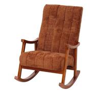 Fauteuil à bascule HWC-K10, relax, bois MVG tissu/textile chenille (465g/m²) ~ terracotta, piétement imitation noyer