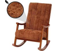 Fauteuil à bascule HWC-K10, relax, bois tissu/textile chenille (465g/m²) ~ terracotta, piétement imitation noyer