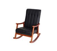Fauteuil à bascule HWC-K10 Similicuir noir piétement aspect noyer