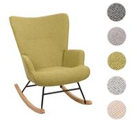 Fauteuil à bascule HWC-N14 bois massif métal tissu/textile 320g/m² vert