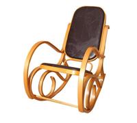 Fauteuil à bascule M41 aspect chêne assise en cuir Patchwork marron