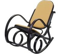 Fauteuil à bascule M41, fauteuil TV, bois massif Aspect noyer, tissu/textile jaune