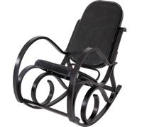 Fauteuil à bascule M41, Schwingessel Fauteuil de télévision, bois massif ~ aspect noyer, cuir patchwork noir