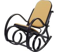 Fauteuil à bascule M41, Schwingessel Fauteuil de télévision, bois massif ~ aspect noyer, tissu/textile jaune