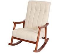 Fauteuil À Bascule Hwc-K10, Fauteuil À Bascule Fauteuil Relax Similicuir Crème, Piétement Aspect Noyer Multicolore