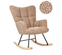 Fauteuil à Bascule Moderne en Tissu Bouclé Beige Sable et Pieds en Bois Oulu