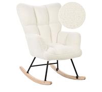 Fauteuil à Bascule Moderne en Tissu Boucle Blanc et Pieds en Bois Oulu