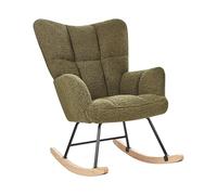 Fauteuil à Bascule Moderne en Tissu Bouclé Vert Foncé et Pieds en Bois Oulu