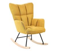 Fauteuil à Bascule Moderne en Tissu Polyester Jaune et Pieds en Bois Oulu