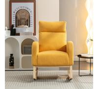 Fauteuil à bascule moderne en tissu Teddy, avec assise rembourrée et poche latérale cachée, pour salon et chambre, 71x88x104,5 cm, Jaune