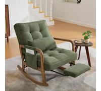 Fauteuil à bascule moderne en velours côtelé avec repose-pieds Vert 70 x 80 | Dossier et repose-pieds réglables pour un maximum de repos. Chaise de relaxation en velours côtelé doux avec poche latérale